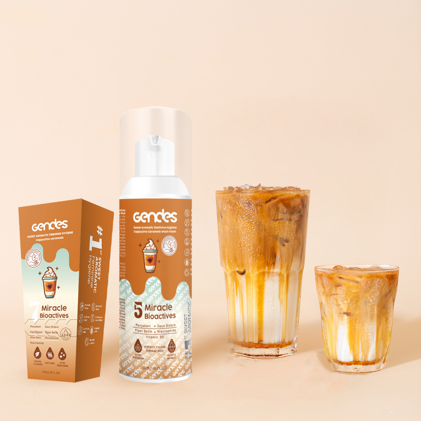 Bundling Gendes Feminine Wash Foam Cappucino Caramelo dan Sweet Feminine Care Spray