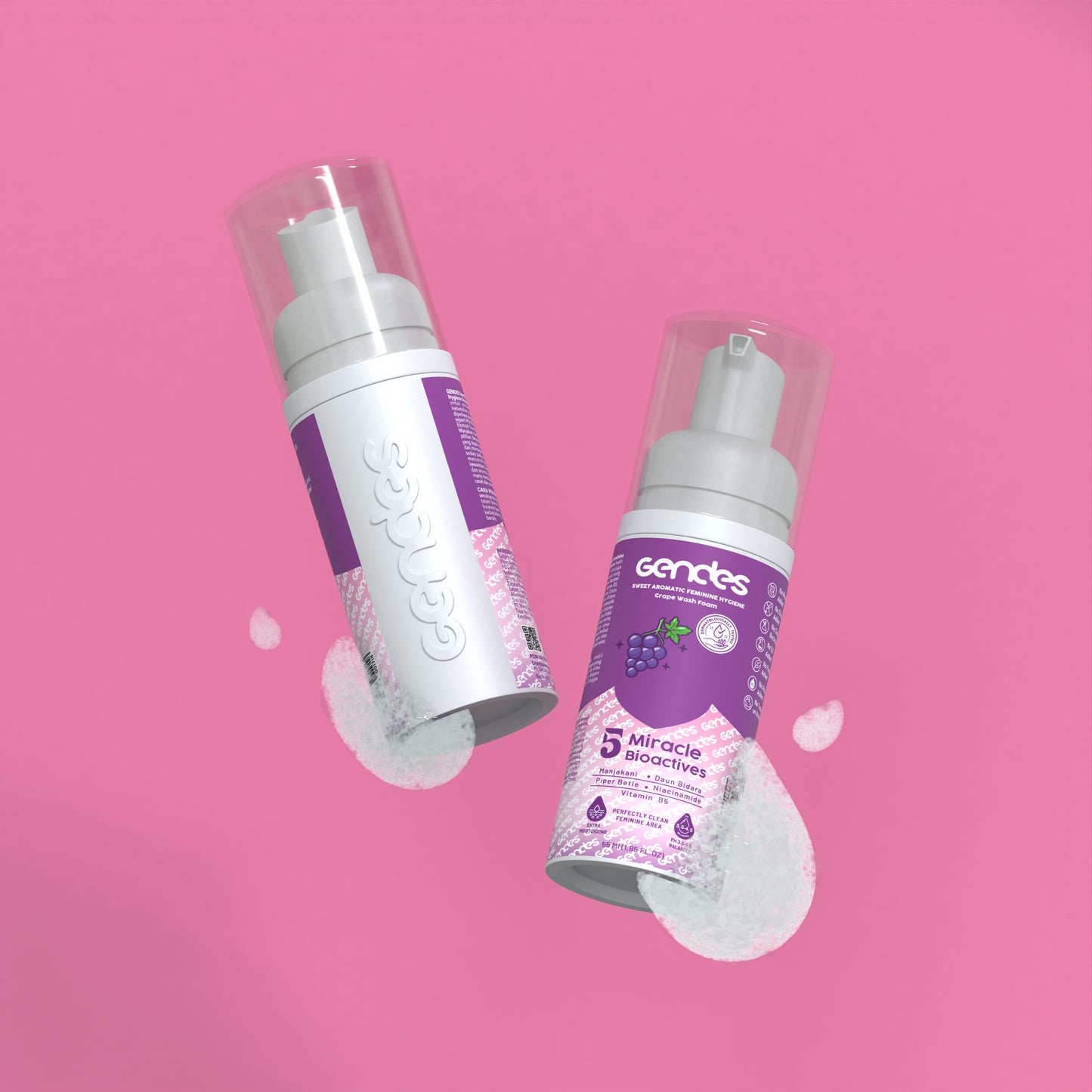 Gendes Sweet Aromatic Feminine Care Wash Foam Grape 5 Miracle Bioactives Meyeimbangkan Ph 50 ml