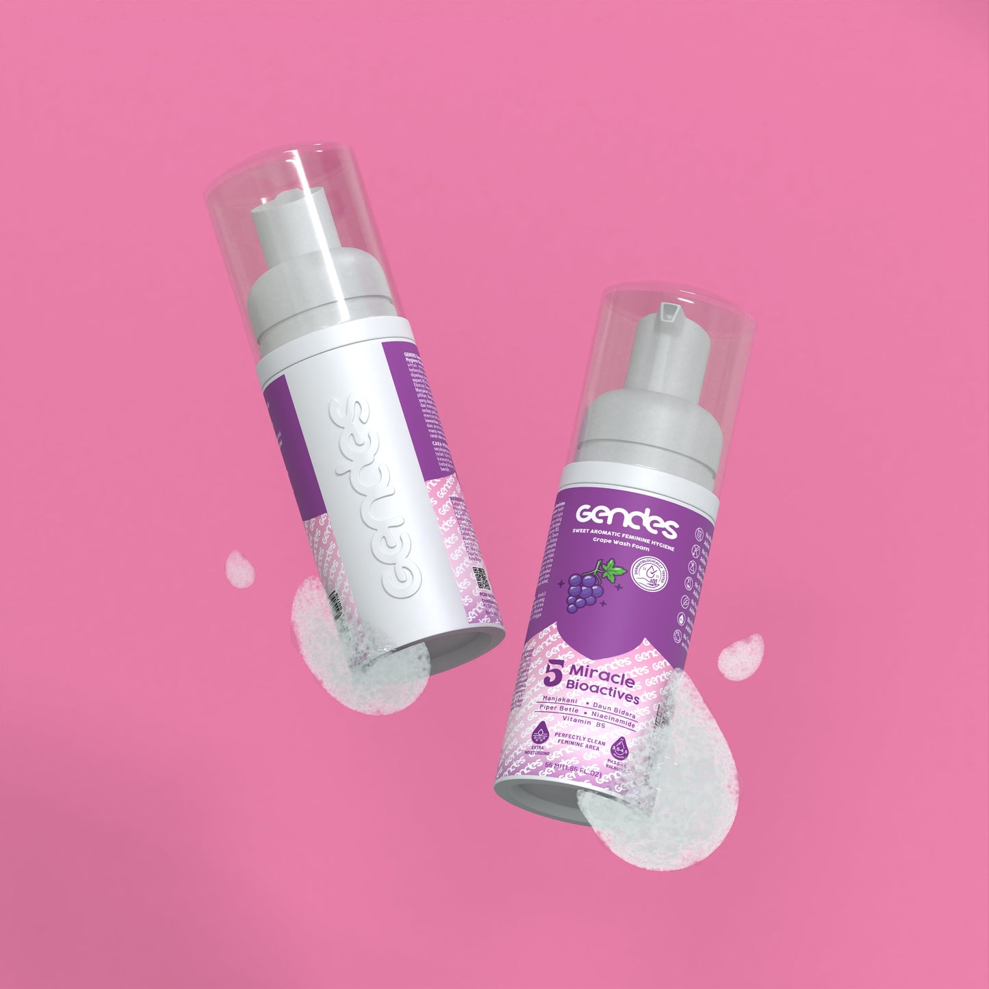 Gendes Sweet Aromatic Feminine Care Wash Foam Grape 5 Miracle Bioactives Meyeimbangkan Ph 50 ml