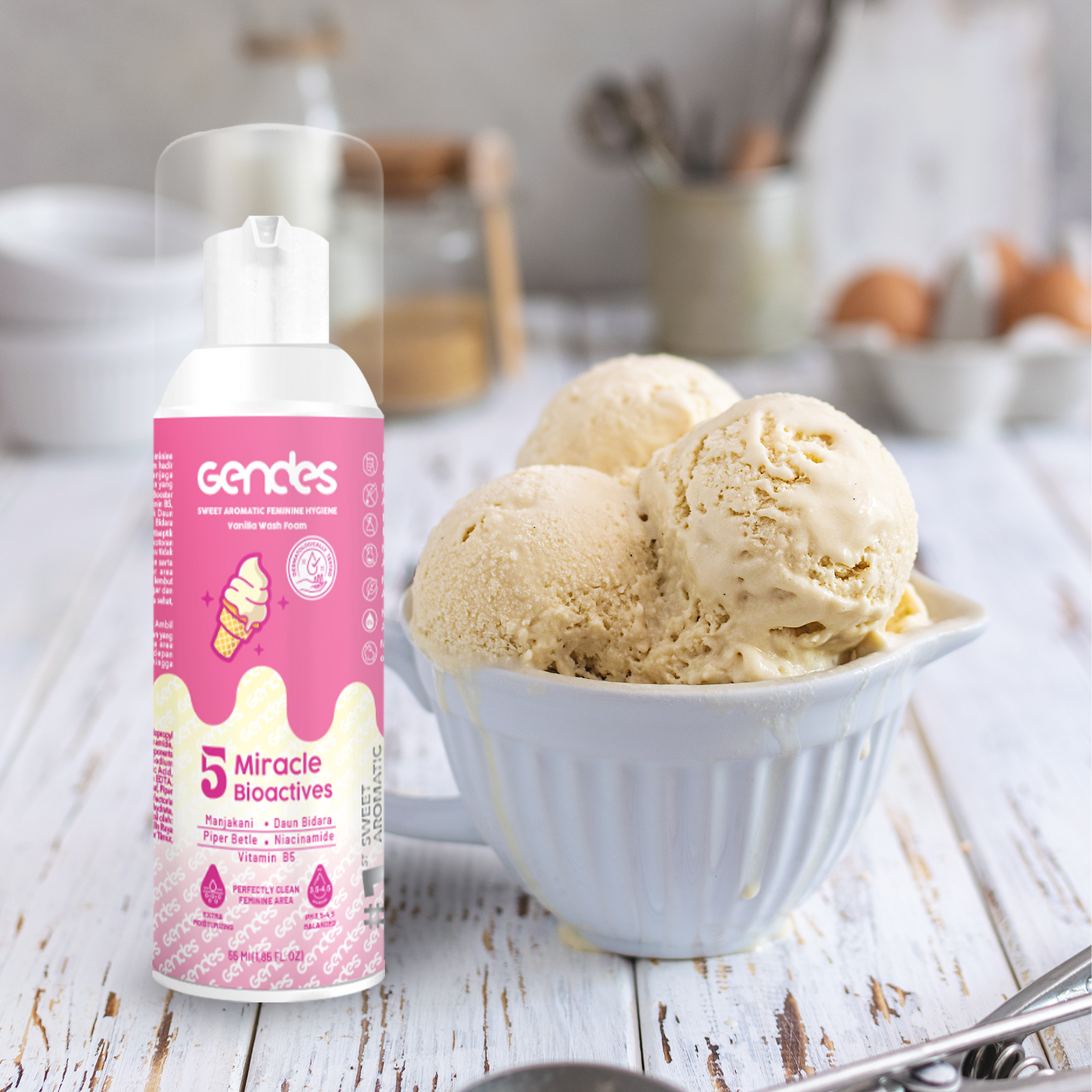 Gendes Sweet Aromatic Feminine Care Wash Foam Vanilla 5 Miracle Bioactives Meyeimbangkan PH 50 ml