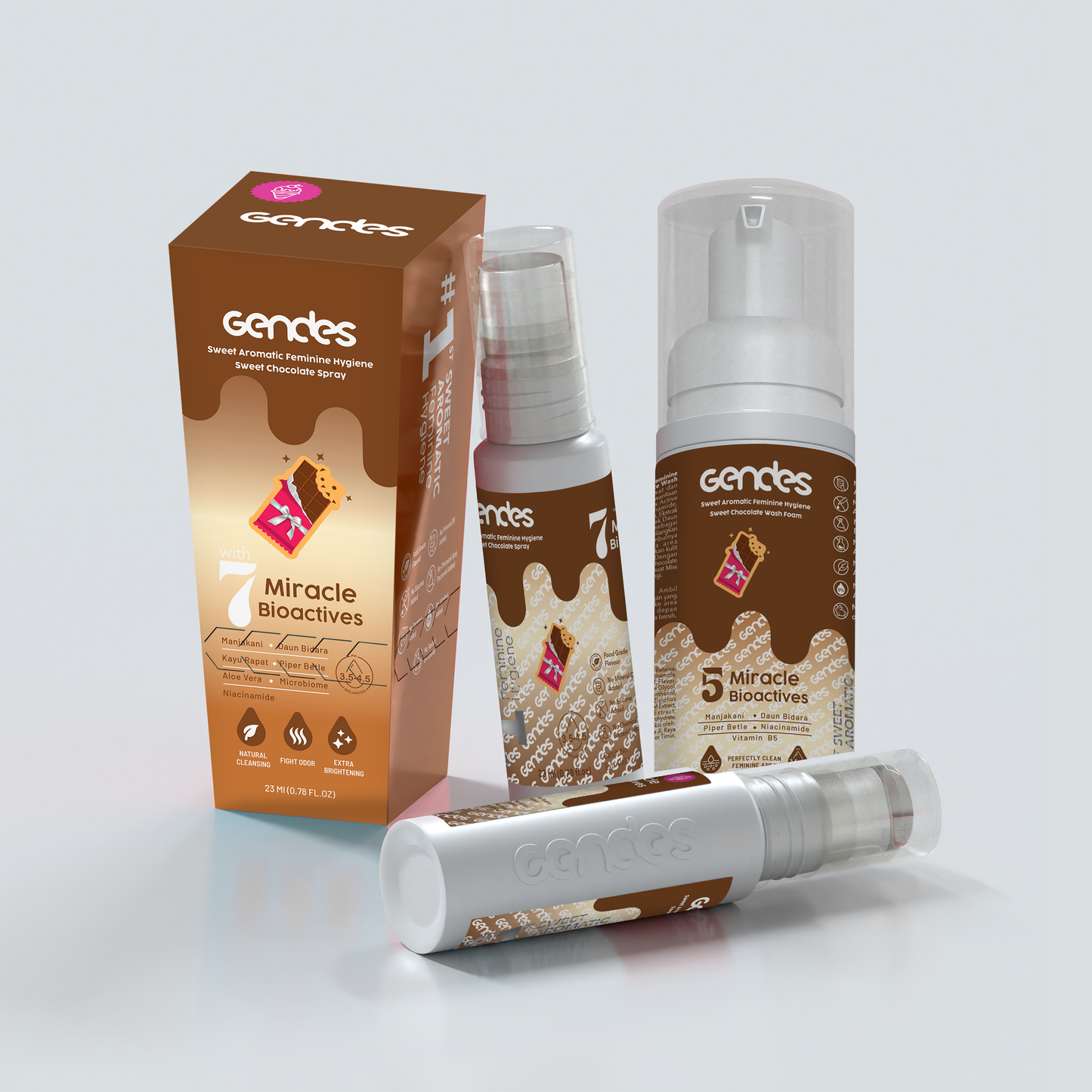 Bundling Gendes Feminine Wash Foam Sweet Chocolate dan Sweet Feminine Care Spray