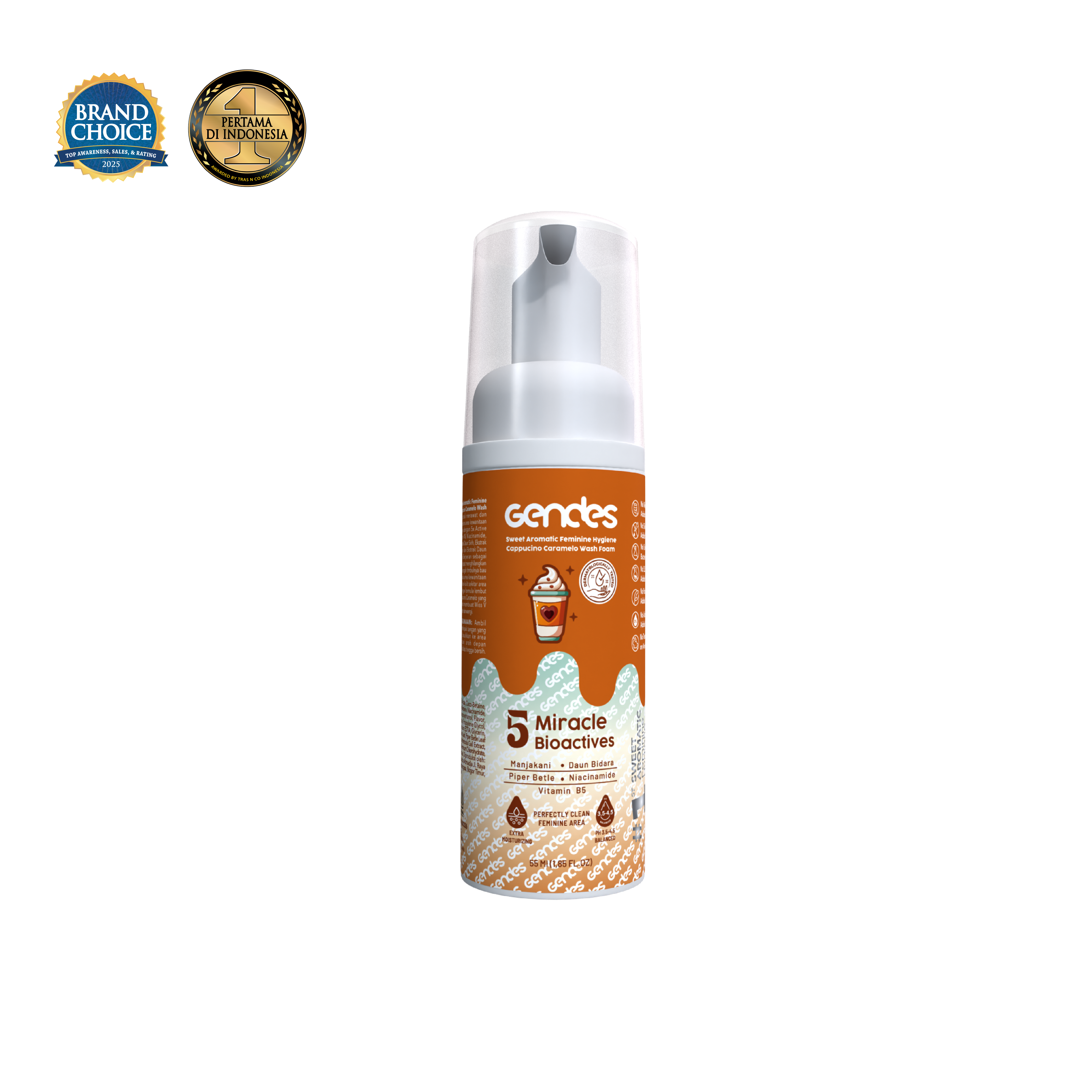 New Launching Gendes Feminine Hygiene Wash Foam Cappuccino Caramelo 5 Miracle Bioaktives
