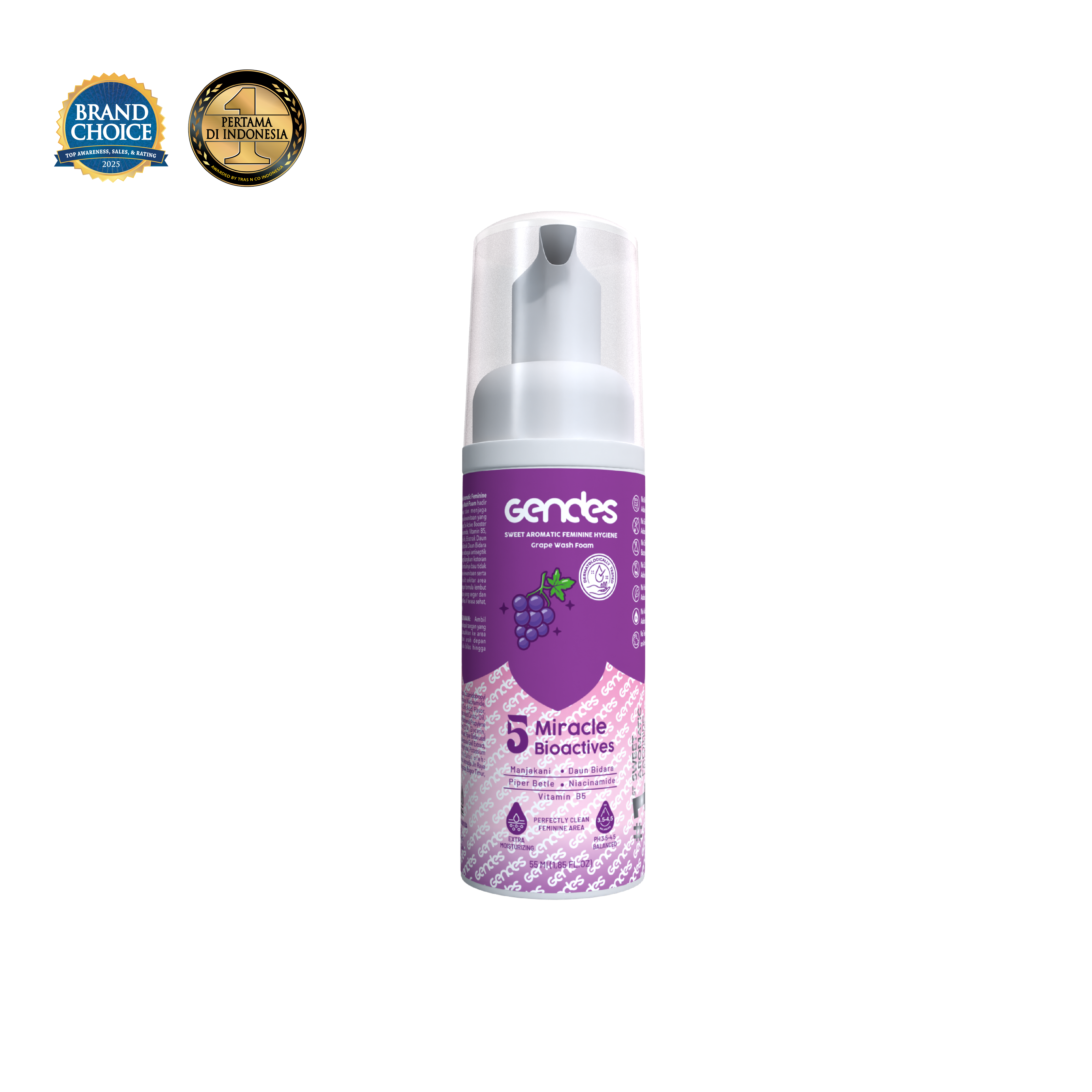 Gendes Sweet Aromatic Feminine Care Wash Foam Grape 5 Miracle Bioactives Meyeimbangkan Ph 50 ml
