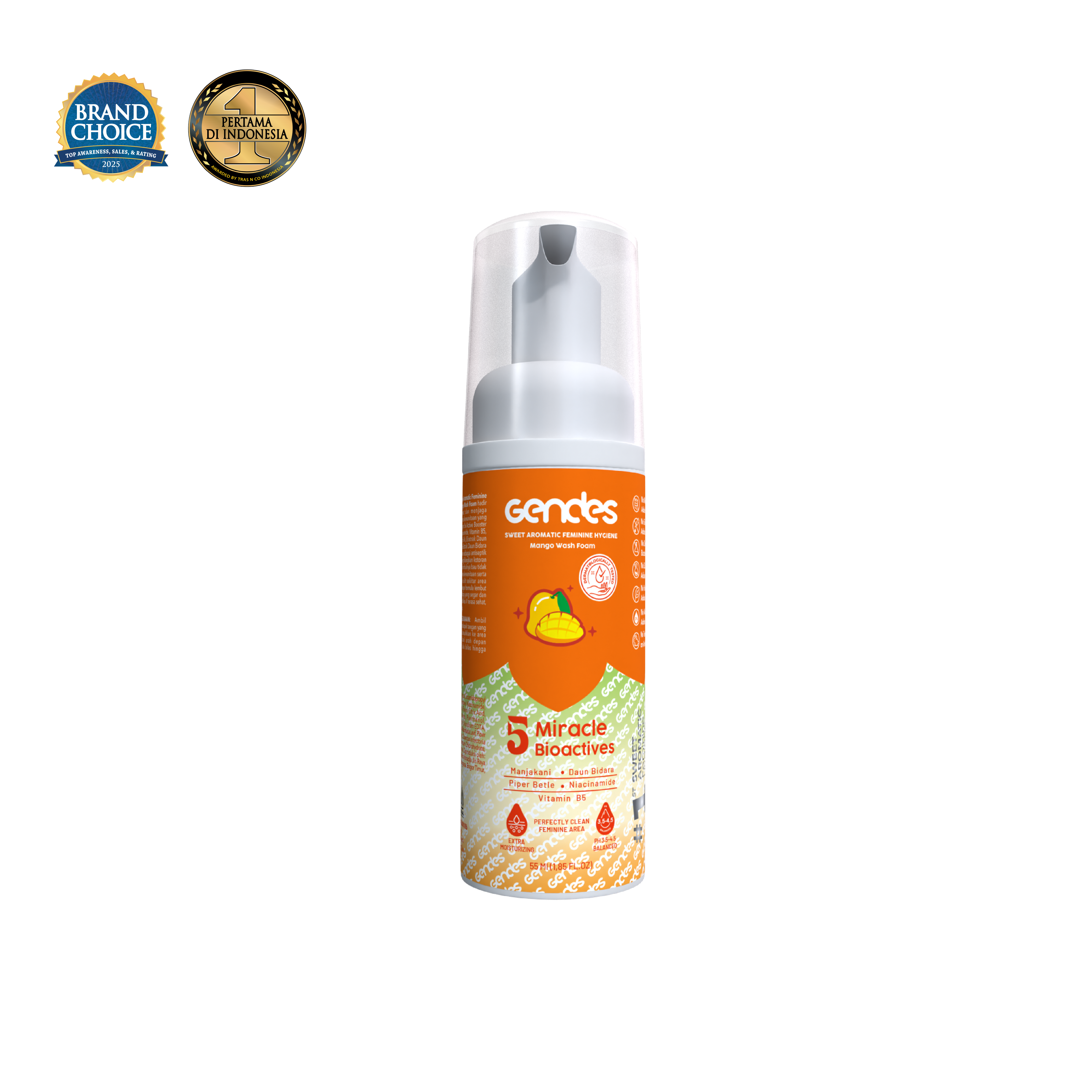 Gendes Sweet Aromatic Feminine Care Wash Foam Mango 5 Miracle Bioactives Meyeimbangkan PH 50 ml