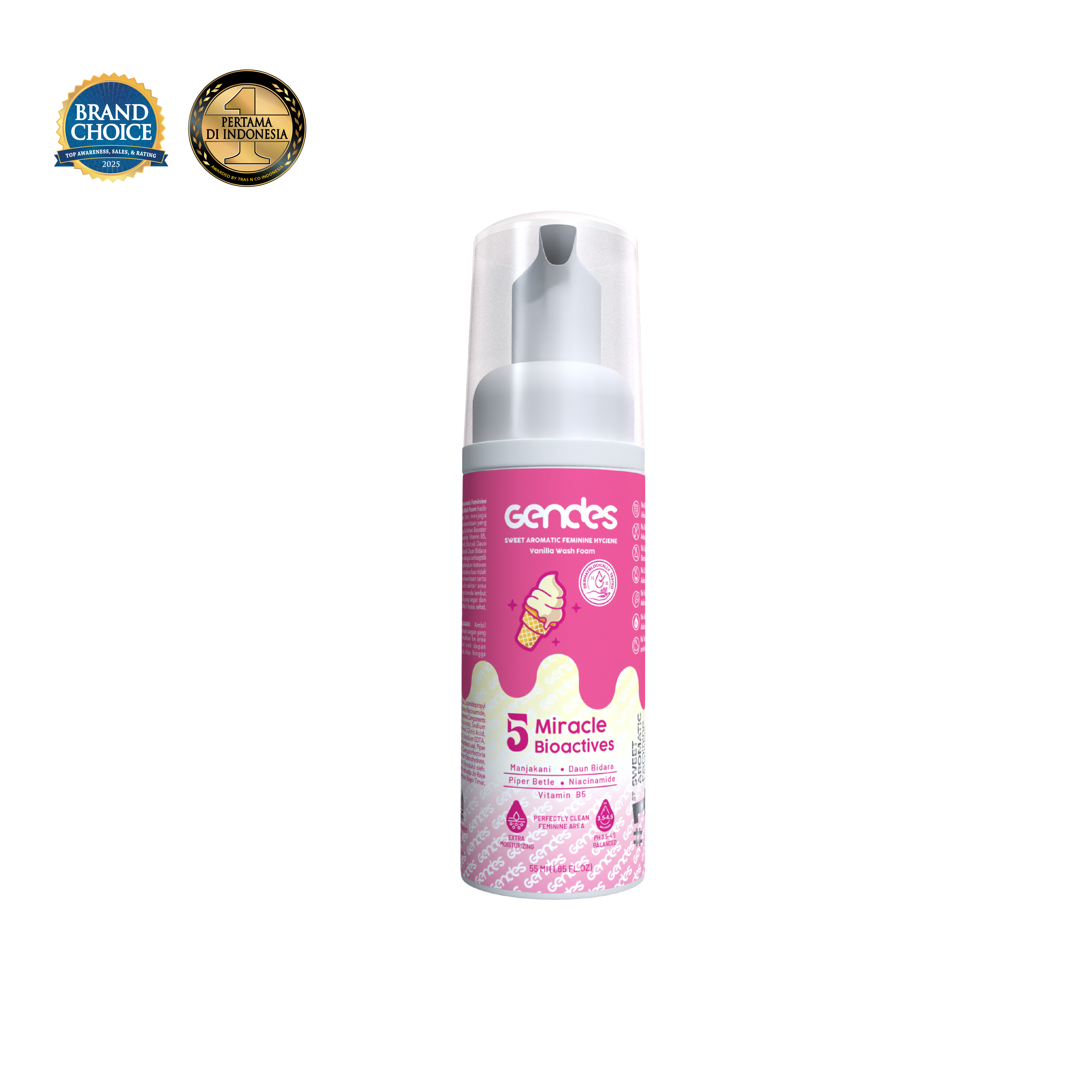 Gendes Sweet Aromatic Feminine Care Wash Foam Vanilla 5 Miracle Bioactives Meyeimbangkan PH 50 ml