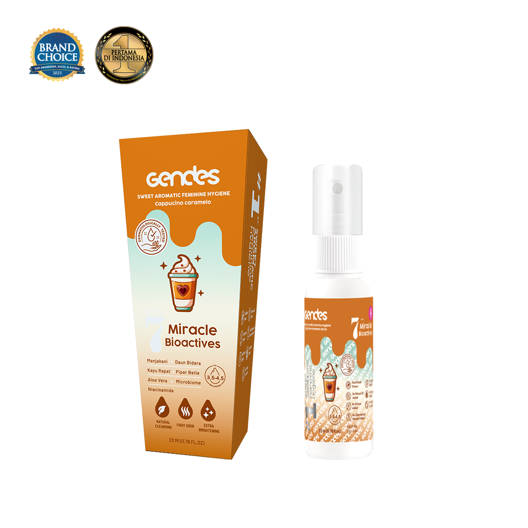 New Launching Gendes Feminine Hygiene Spray With Cappuccino Caramelo 7 Miracle Bioactives 23 ml