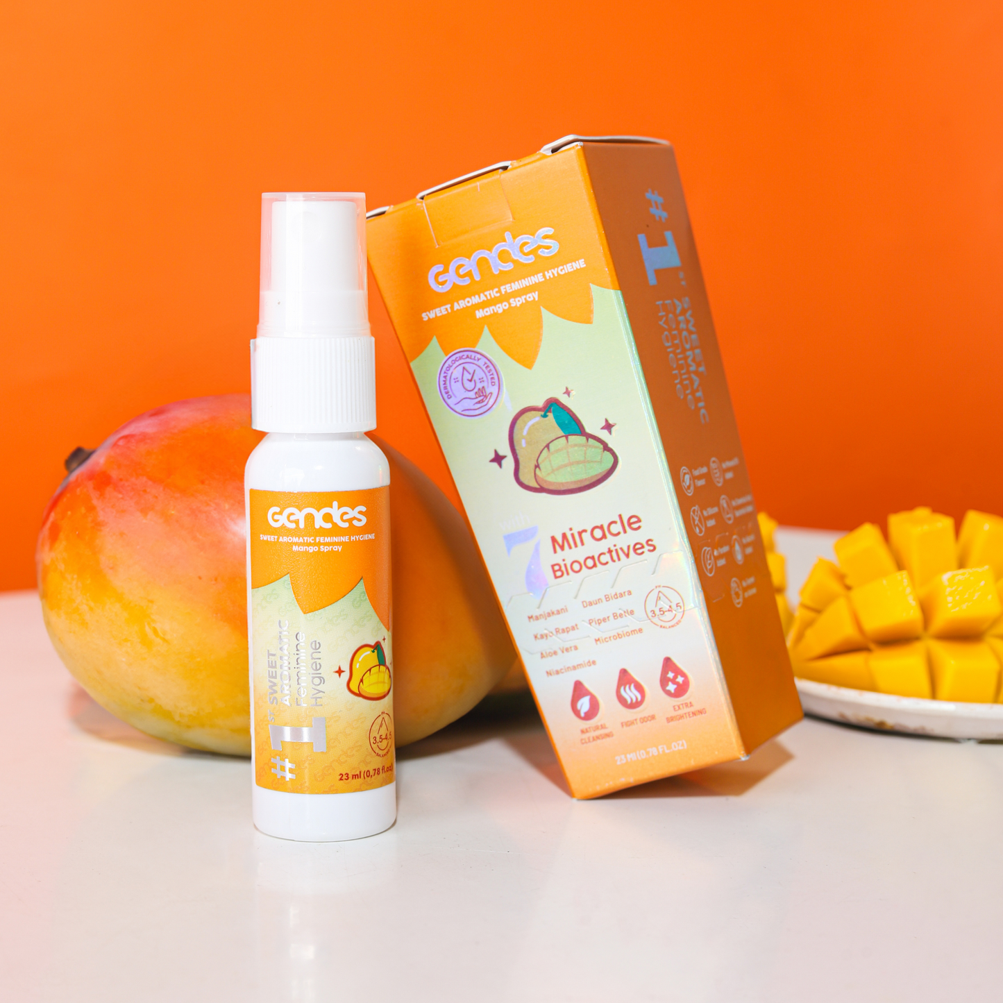 Gendes Sweet Aromatic Feminine Care Spray Mango 7 Miracle Bioactives Merawat Kewanitaan 23 ml