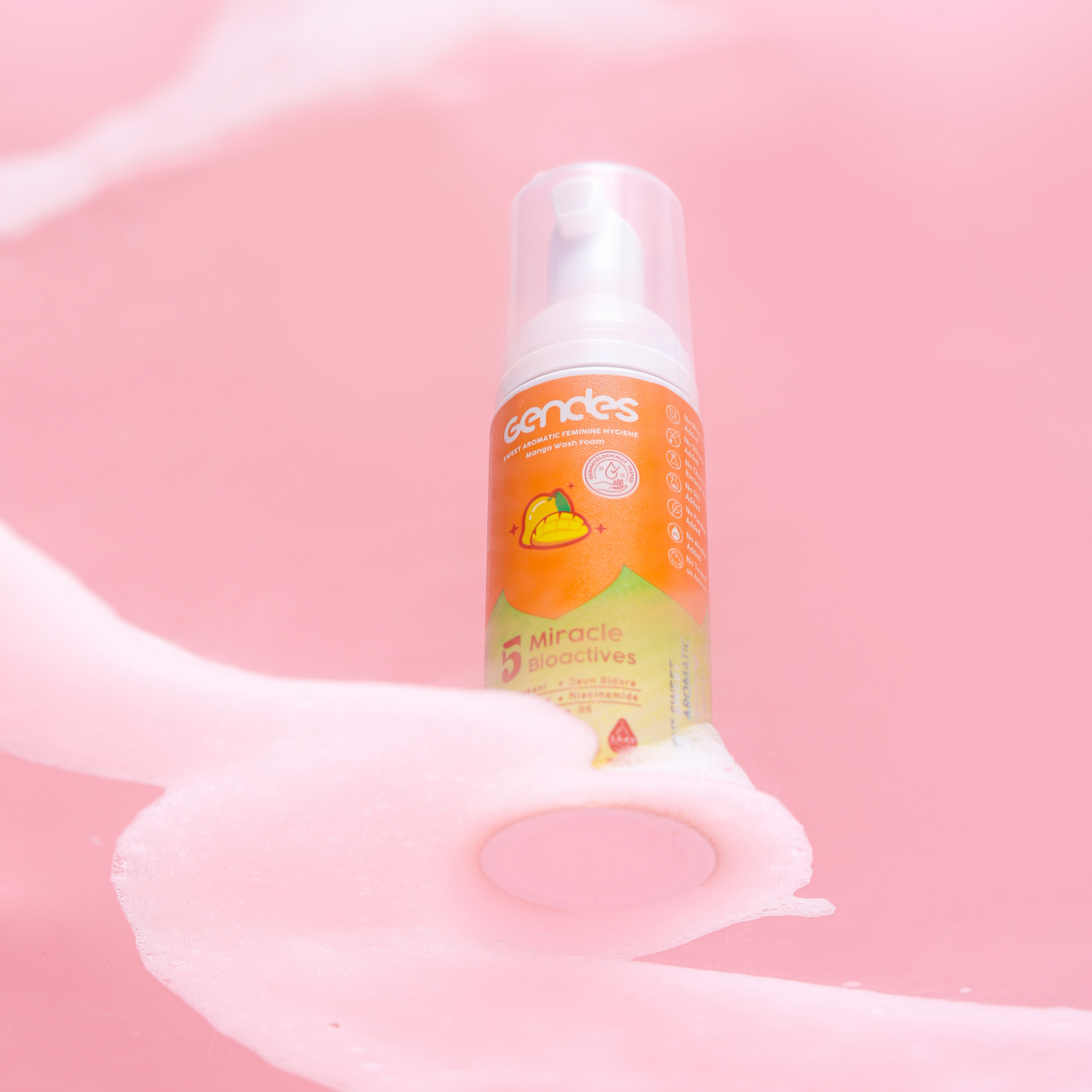 Gendes Sweet Aromatic Feminine Care Wash Foam Mango 5 Miracle Bioactives Meyeimbangkan PH 50 ml