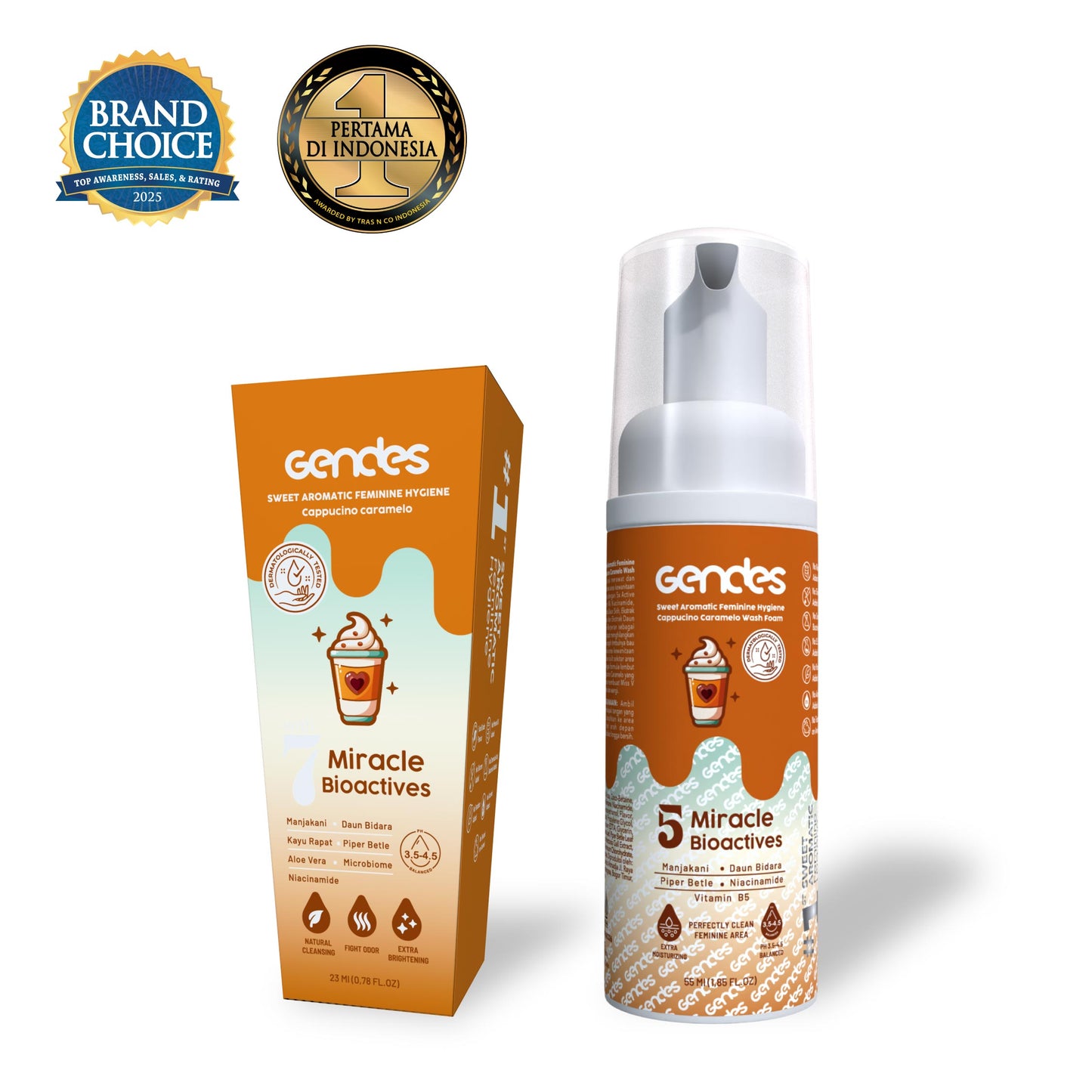 Bundling Gendes Feminine Wash Foam Cappucino Caramelo dan Sweet Feminine Care Spray