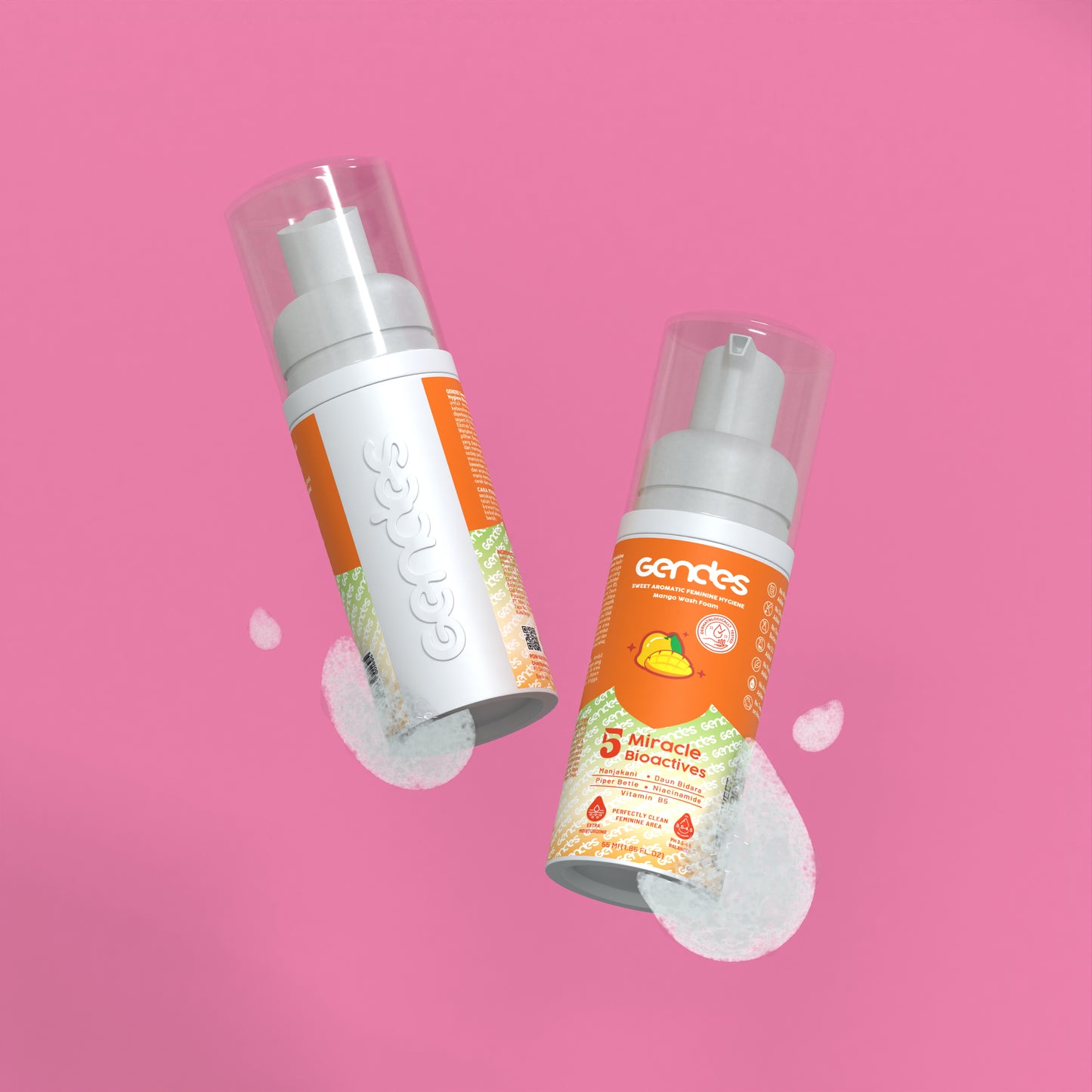 Gendes Sweet Aromatic Feminine Care Wash Foam Mango 5 Miracle Bioactives Meyeimbangkan PH 50 ml