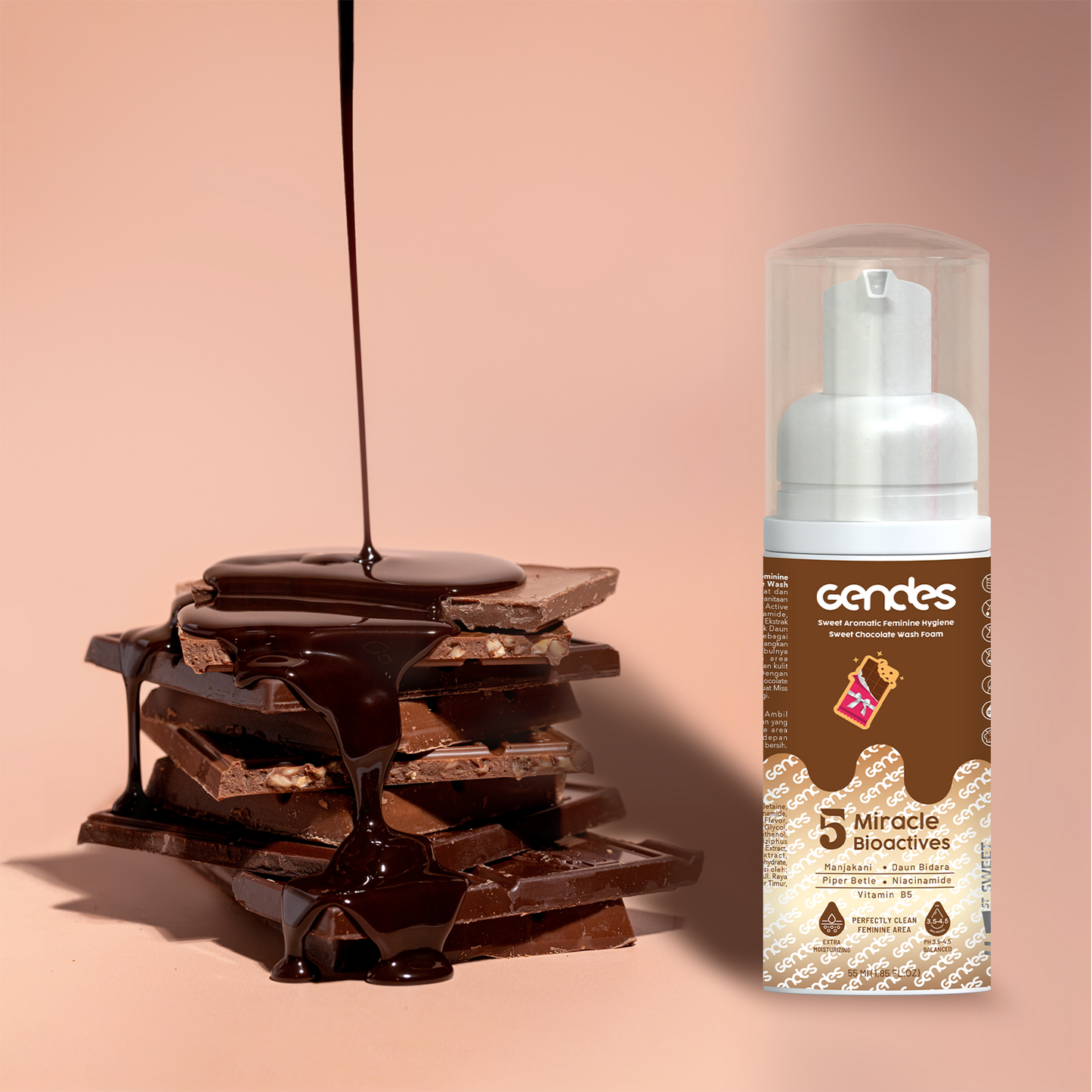 New Launching Gendes Feminine Hygiene Wash Foam Sweet Chocolate 5 Miracle Bioaktives