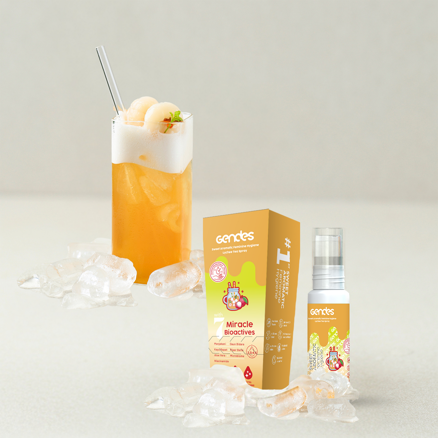 New Launching Gendes Feminine Hygiene Spray with Lychee Tea 7 Miracle Bioactives 23 ml